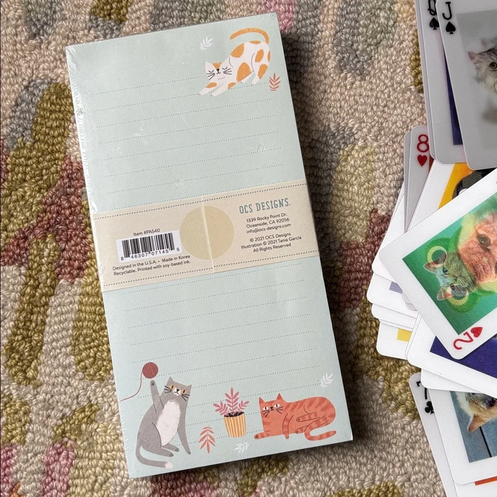 OCS Designs Krazy Kitties Notepad Set NWT 140 lined sheets + 3D Cat Card Deck